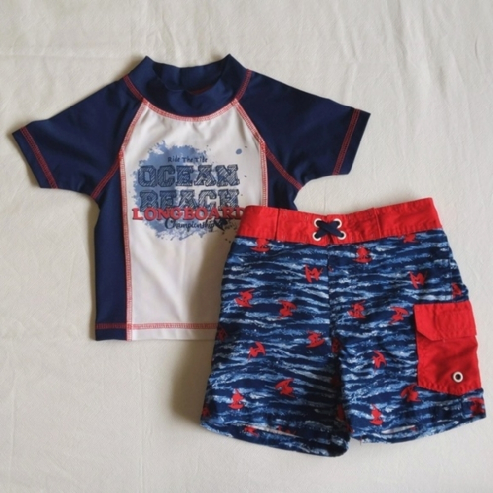 mick mack rash guard & swim trunks matching set 2T toddler boys